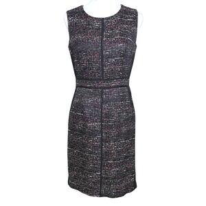 Ann‎ Klein Jewel Neck Sleeveless Tweed Sheath Dress Black Multi Color Size 6